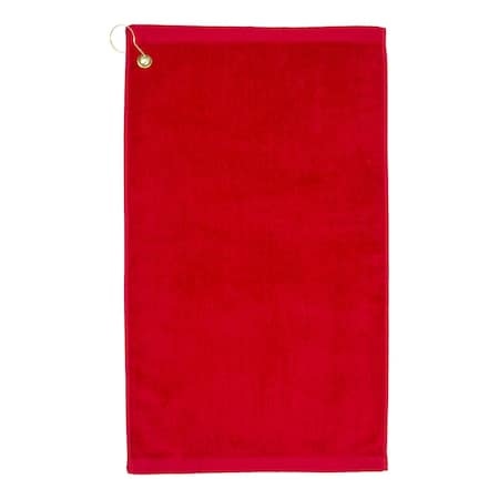 Premium 16 Inch X 26 Inch Velour Golf Towel With Corner Hook &Grommet Placement-Red